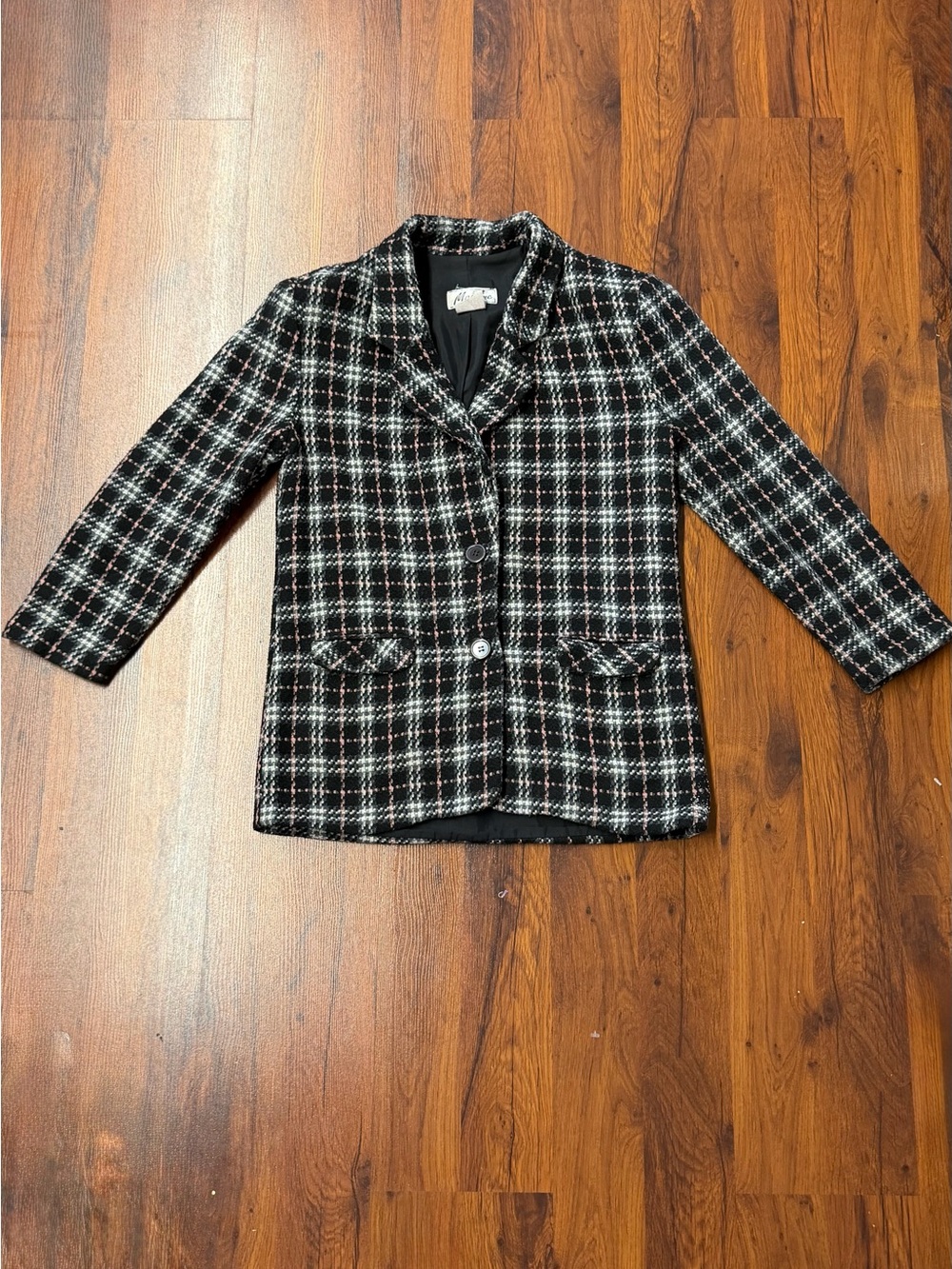 Women's Black Wool Tweed Blazer with Pink Trim